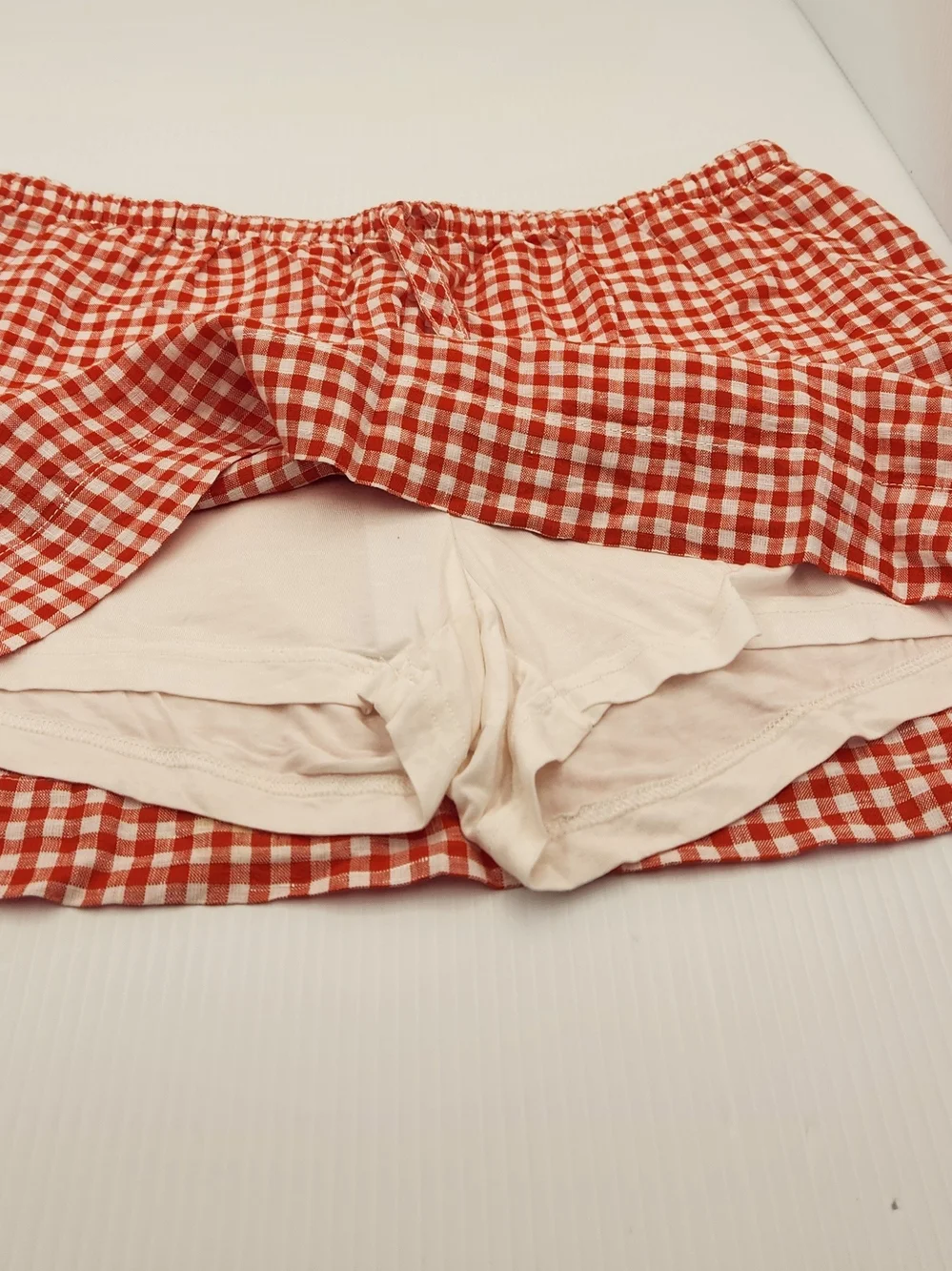 C&C California Red Gingham Drawstring Mini Skirt